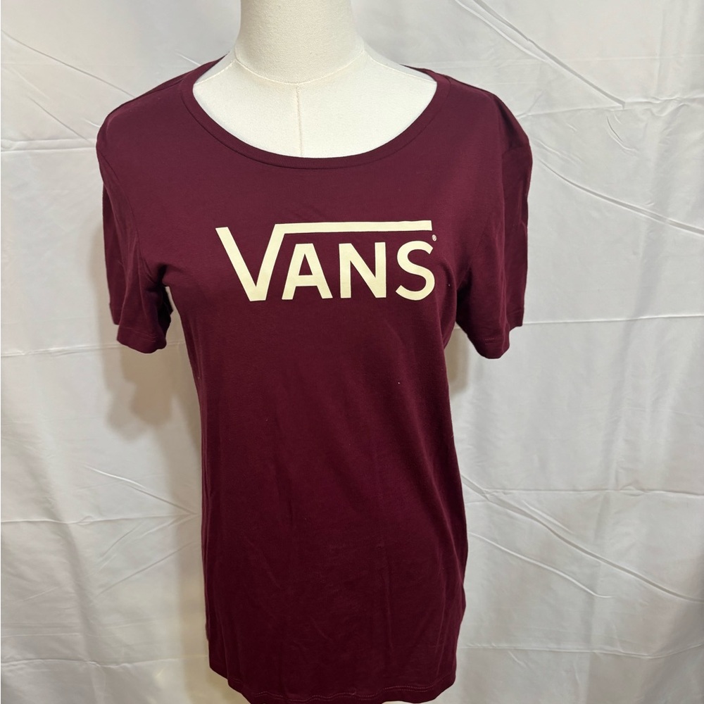 Vans Burgundy Logo Tee XL Fits M/L Skate Streetwear Graphic‎ Shirt